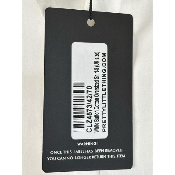 PRETTY LITTLE THING White Oversized Button-Up Relaxed Fit Dress Shirt Size 4 NWT - Picture 9 of 9